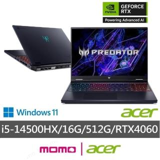 【Acer 宏碁】16吋14代i5 RTX4060電競筆電(Predator/PHN16-72-517P/i5-14500HX/16G/512G/W11)