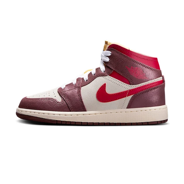 NIKE 耐吉 Air Jordan 1 Mid SE 女鞋 大童 米白紅色 運動 中筒 喬丹 AJ1 休閒鞋 HF3196-100