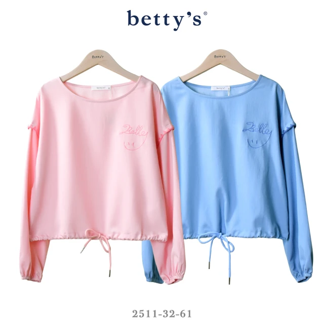 betty’s 貝蒂思 微笑刺繡抽繩短版長袖上衣(共二色)