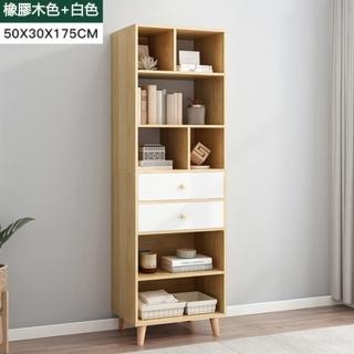 【E-factory】書櫃 收納櫃 儲物櫃 書架 簡易書櫥 靠牆置物架(002-兩抽原木色+白色)