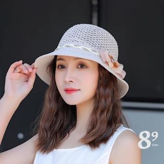 【89 zone】法式小清新鏤空透氣 漁夫帽 針織帽 毛線帽 盆帽 水桶帽 防曬帽 小盆帽 遮陽帽(卡其/粉)