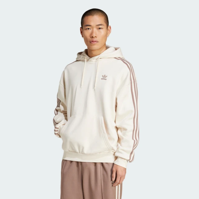 adidas 愛迪達 長袖上衣 男 帽T 刷毛 三葉草 亞規 BAGGY HOODIE 米色 JP1073