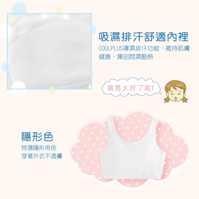 【Clany 可蘭霓】3件組 台灣製小貓咪少女成長型 保護型透氣背心S-2XL 學生胸衣(無鋼圈第一階段.顏色隨機)