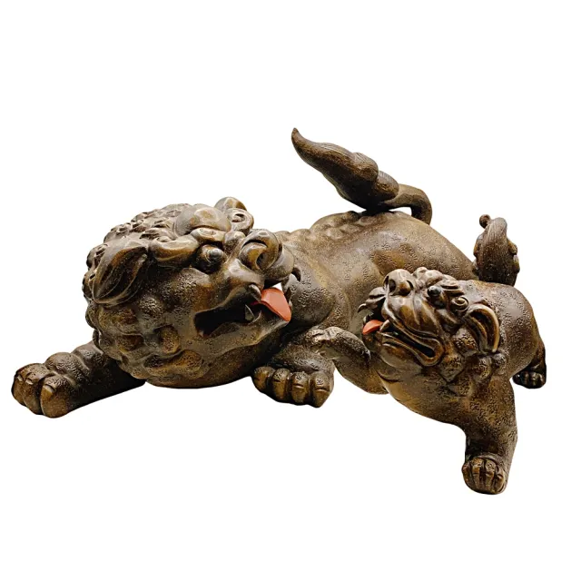 【藏古祥館】雙獅獻瑞紫砂擺飾 大+小(紫砂)