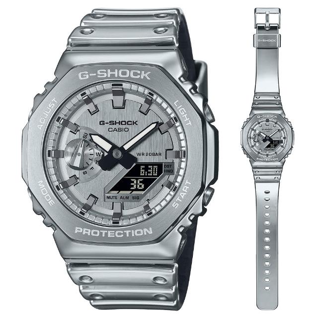 【CASIO 卡西歐】G-SHOCK 金屬色八角防護雙顯手錶(GM-2100YM-8A)