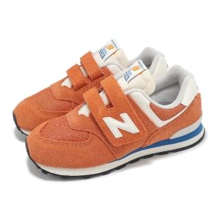 【NEW BALANCE】休閒鞋 574 中童 寬楦 橘白 小朋友 魔鬼氈 麂皮 緩衝 經典 NB(PV574VPA-W)