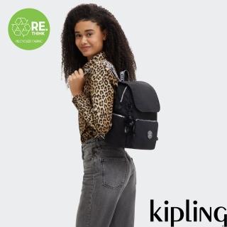 【KIPLING官方旗艦館】『猴子包』碳黑掀蓋拉鍊後揹包-CITY ZIP S