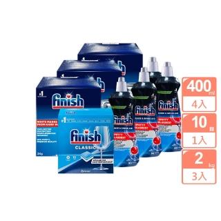 【FINISH】洗碗機專用軟化鹽2kgx3+光潔劑400ml檸檬x4+洗碗錠10顆(平輸品 贈除味芳香劑4ml)
