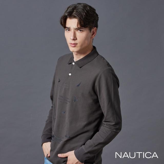 NAUTICA 官方旗艦 男裝 涼感帆船印花長袖POLO衫 咖啡色
