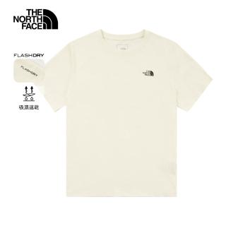 【The North Face 官方旗艦】北面女款米白色吸濕排汗短袖T恤｜8CK8QLI(排汗衫)