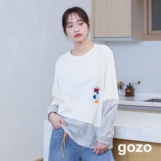 【gozo】幾何房子異材質拼接大學T(兩色)
