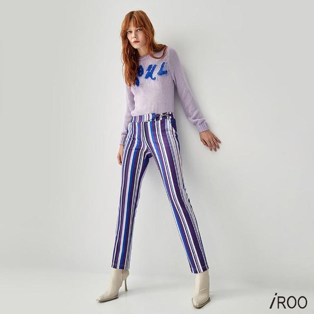【iROO】幾何配色條合身長褲