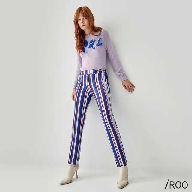 【iROO】幾何配色條合身長褲