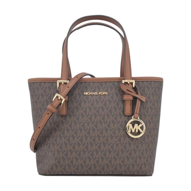【Michael Kors】JET SET滿版手提斜背迷你托特兩用包(咖)