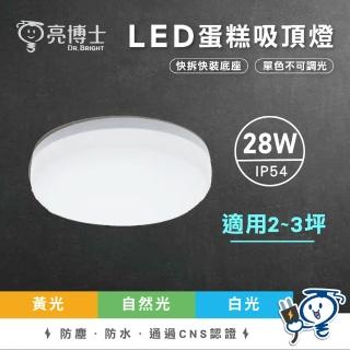 【亮博士】2入組 LED吸頂燈 蛋糕型 28W 適用坪數2-3坪 單色不調光(廁所燈 陽臺燈)