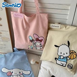 【SANRIO 三麗鷗】三麗鷗牛仔帆布補習袋手提袋單肩包 可裝A4(酷洛米/大耳狗/美樂蒂/凱蒂貓/帕恰狗)
