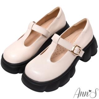 【Ann’S】隨性之履-訂製輕量厚底牛皮真皮T型瑪莉珍樂福鞋5cm(米白)