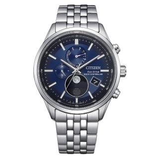 【CITIZEN 星辰】GENTS 廣告款 光動能全球電波月相錶/藍42mm(BY1030-50L)