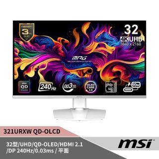 【MSI 微星】MPG 321URXW QD-OLED 32型 平面高階電競顯示器(QD-OLED/240Hz/DP+HDMI+Type C/HDR400)