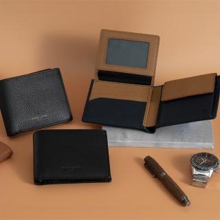 【pierre cardin 皮爾卡登】八卡真皮367系列撞色荔枝紋零錢短夾-3色