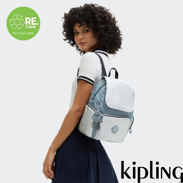 【KIPLING官方旗艦館】『猴子包』灰松綠拼接掀蓋拉鍊後背包-CITY ZIP S