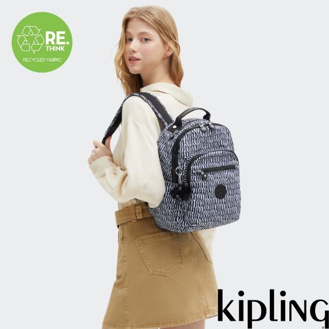 【KIPLING官方旗艦館】『首爾包』藍白波紋機能手提後背包-SEOUL S