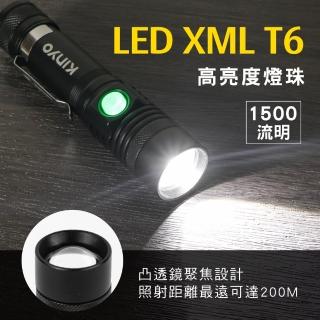 【KINYO】1500流明 高亮度T6掌上型手電筒(USB充電式)