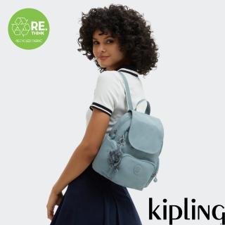 【KIPLING官方旗艦館】『猴子包』霧灰松綠掀蓋拉鍊後揹包-CITY ZIP MINI