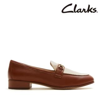 【Clarks】女鞋 Routee25 Charm 金屬飾釦時尚尖圓頭低跟樂福鞋(CLF82561D)
