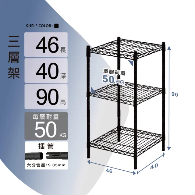 【KIWISH 奇意生活館】46X40X90質感三層架 六分管 整體耐重200kg 廚房架 鐵架 收納架 層架 鐵力士架 置物架