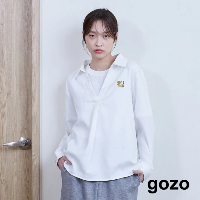 gozo MOMO獨家款★限量開賣 gozo繡花半開襟長袖襯衫(兩色)