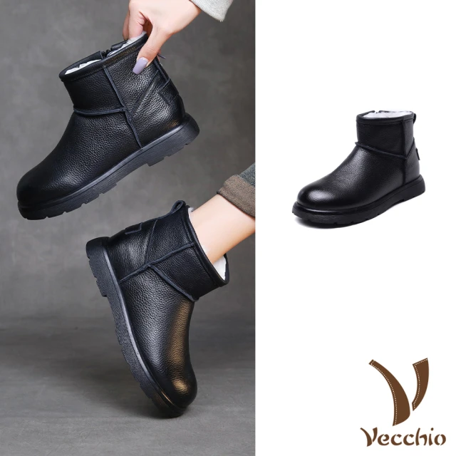 Vecchio 真皮雪靴 厚底雪靴/經典麂皮絨面復古拼接厚底