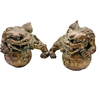 【藏古祥館】柴燒祥獅擺飾 一對