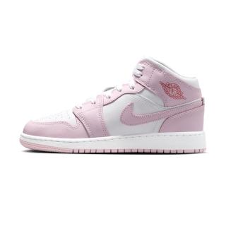 【NIKE 耐吉】Air Jordan 1 Mid 大童 粉白色 AJ1 運動 喬丹 透氣 皮革 休閒鞋 DQ8423-608