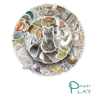 【Paper Play】創意多用途防水貼紙-清新手繪水彩插畫 50枚入(防水貼紙 行李箱貼紙 手機貼紙 水壺貼紙)