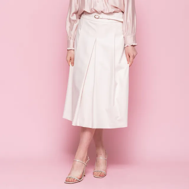 【perng yuh 芃諭名品】恬雅質感 中長褶裙(附腰帶)(2025 SS Collection|4A春夏新品上市)