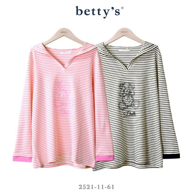 【betty’s 貝蒂思】小熊刺繡水手領條紋T-shirt(共二色)