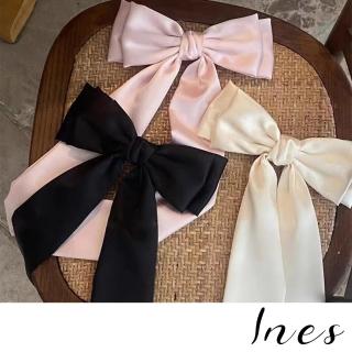【INES】蝴蝶結髮夾/韓國設計浪漫優雅法式復古長緞帶蝴蝶結造型髮夾 馬尾夾(3色任選)