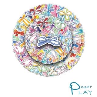 【Paper Play】創意多用途防水貼紙-手繪繽紛蝴蝶結 50枚入(防水貼紙 行李箱貼紙 手機貼紙 水壺貼紙)