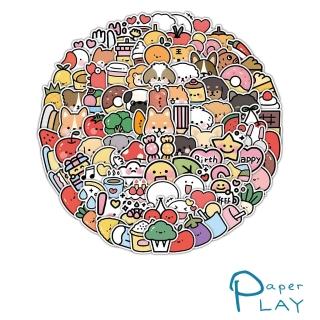 【Paper Play】防水貼紙 行李箱貼紙/創意多用途防水貼紙-可愛卡通動物蔬果塗鴉 64枚入(2款任選)