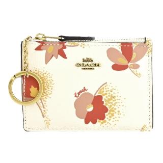 【COACH】經典馬車LOGO皮革鑰匙零錢包(印花-花卉/展示品)