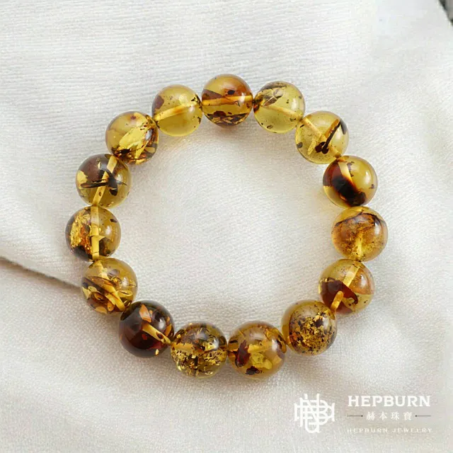 【赫本珠寶】老礦琥珀花珀蜜蠟手鍊-A01(14mm)