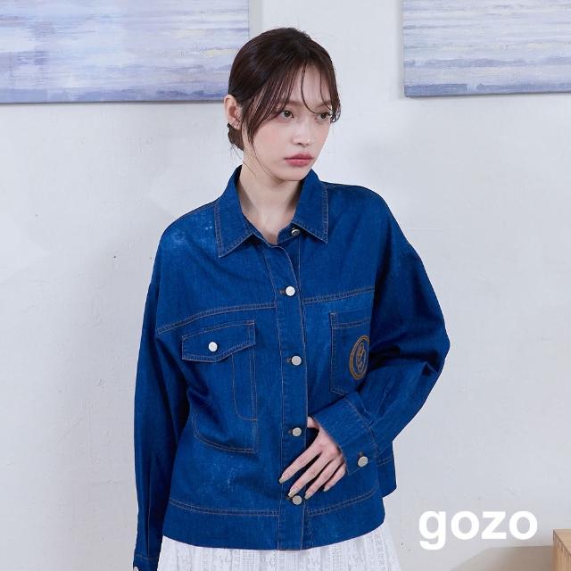 【gozo】g字繡花落肩彈力牛仔襯衫(兩色)