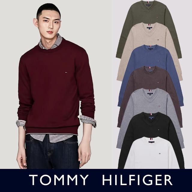 【Tommy Hilfiger】TOMMY 經典圓V領Logo針織毛衣 上衣-多色組合(可搭情侶款/平輸品)