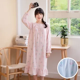 【Wacoal 華歌爾】睡衣-美麗諾羊毛 M-L長袖圓領裙裝 睡眠研究所-家居服-舒適保暖LWB06903CS(藍)