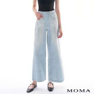【MOMA】刷色印花牛仔寬褲(淺藍色)