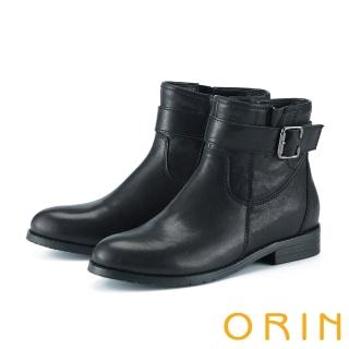 【ORIN】復古牛皮釦環低跟短靴(黑色)