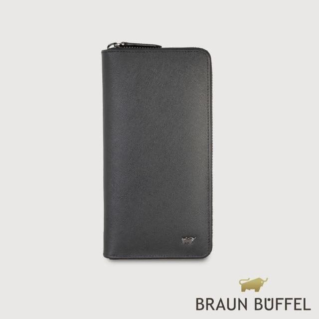 【BRAUN BUFFEL 德國小金牛】台灣總代理 至尊 23卡拉鍊長夾-黑色(BF536-305-BK)