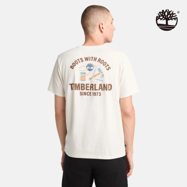 Timberland 官方旗艦 男款白色背後印花短袖T恤(A69HUCM9)