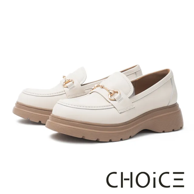 【CHOiCE】復古馬銜釦真皮厚底樂福鞋(米色)